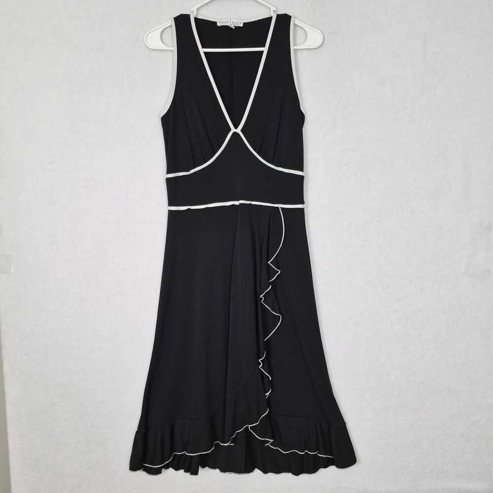 White House Black Market Small Black Sleeveless Ruffled Cocktail Dress Y2k...